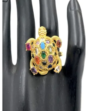 ANILLOS DE TORTUGAS MULTICOLOR CON PEDRERIA BRILLO