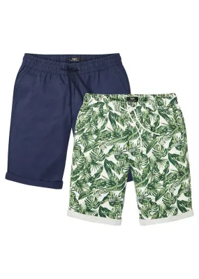 Bermudas con cintura elástica y corte regular Azul marino-blanco estampado