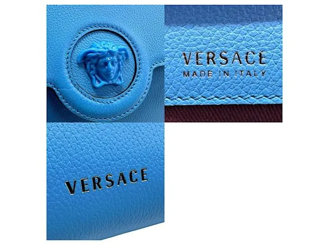 Billetera de cuero con hombro Medusa de Versace Azul 