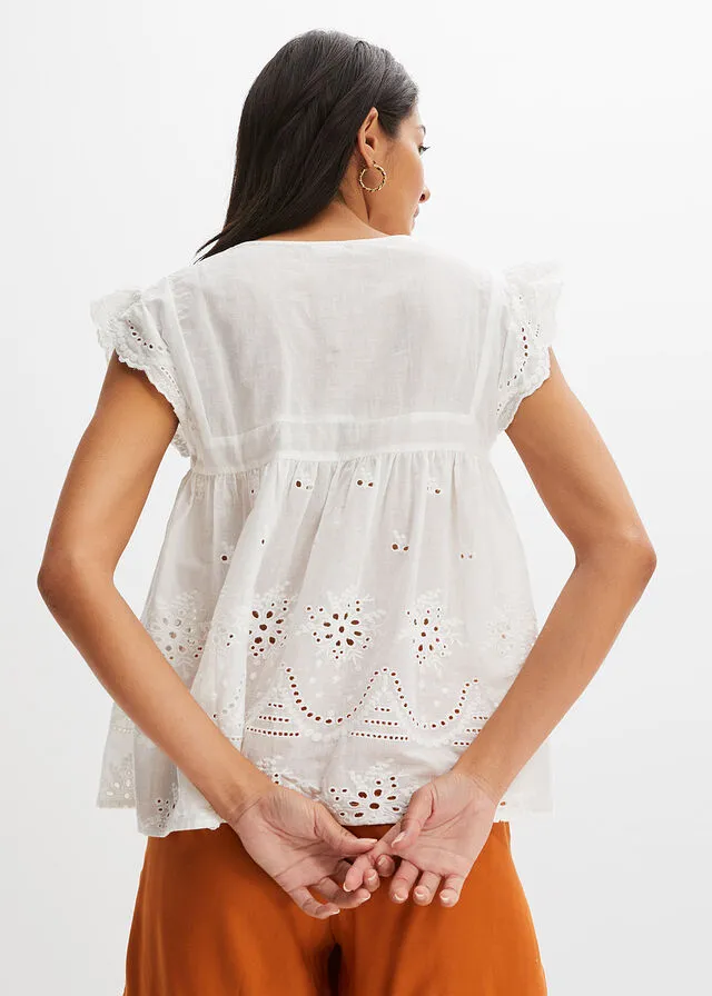 Blusa ancha con encaje Blanco