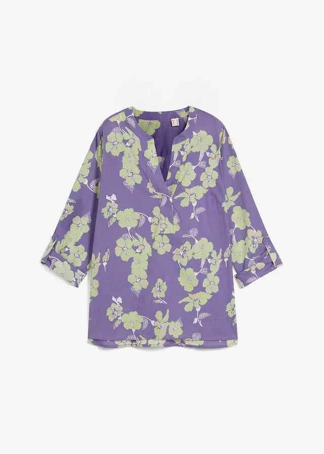 Blusa tipo túnica Azul violáceo de flores