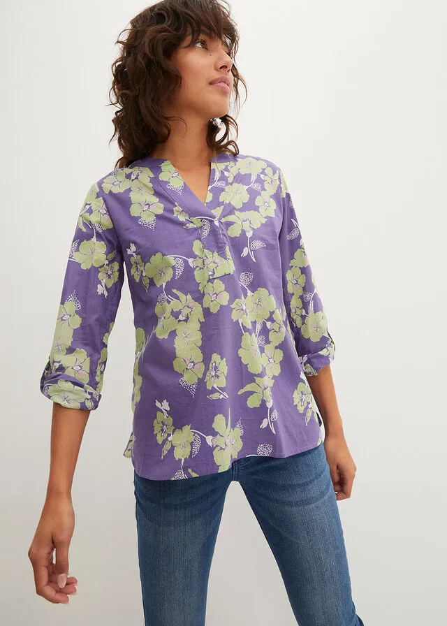 Blusa tipo túnica Azul violáceo de flores