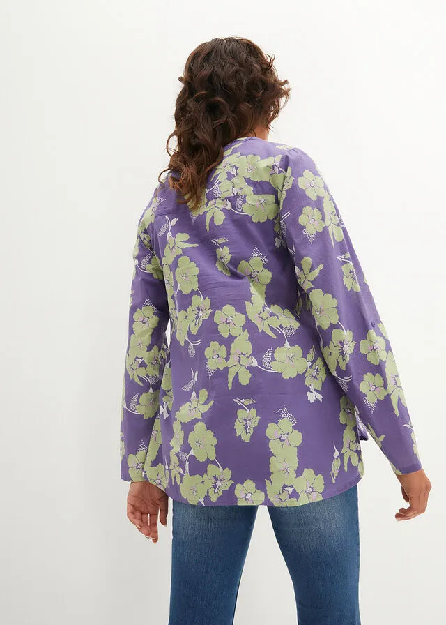 Blusa tipo túnica Azul violáceo de flores