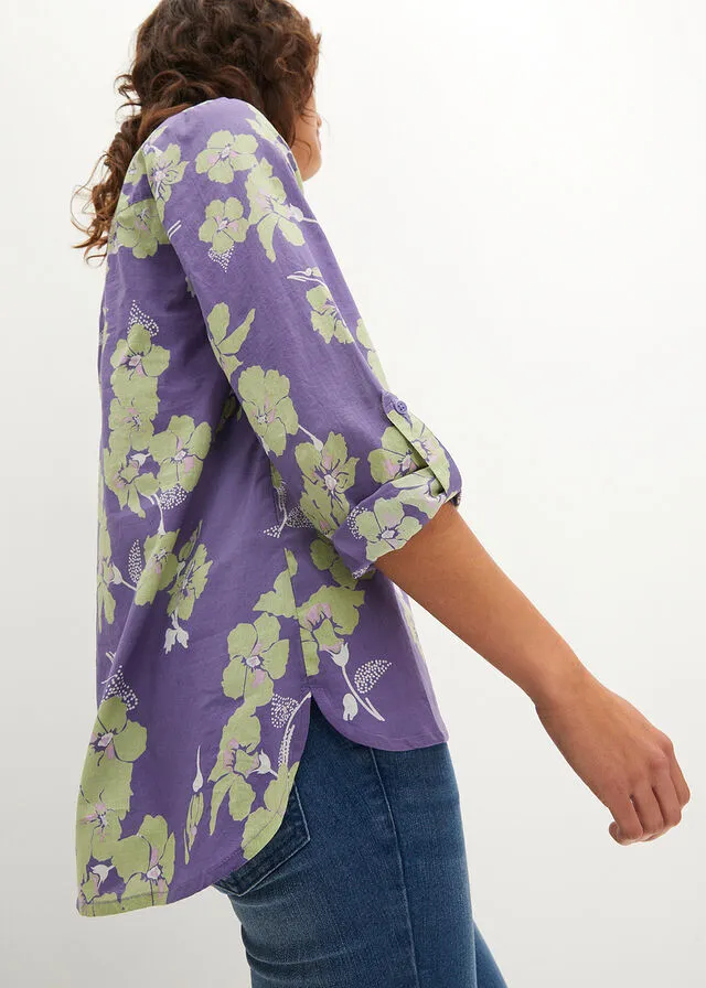 Blusa tipo túnica Azul violáceo de flores