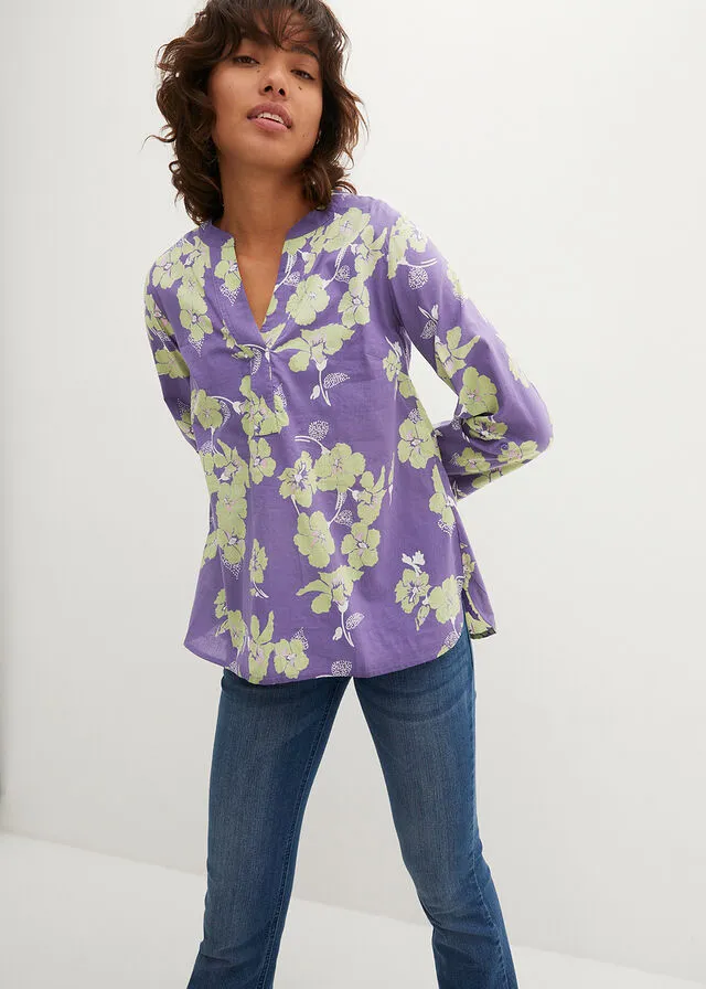 Blusa tipo túnica Azul violáceo de flores