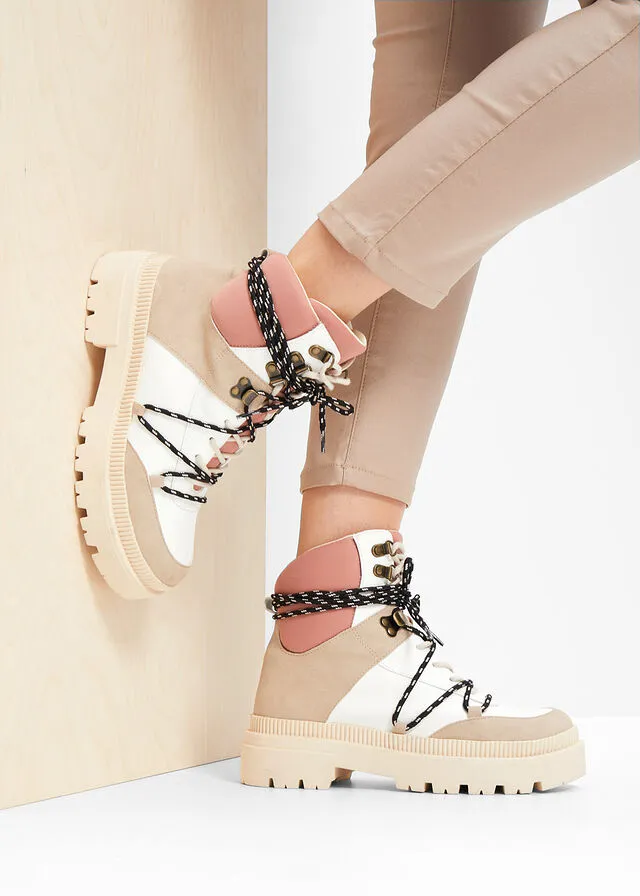 Botas con cordones Beige-blanco-rosado