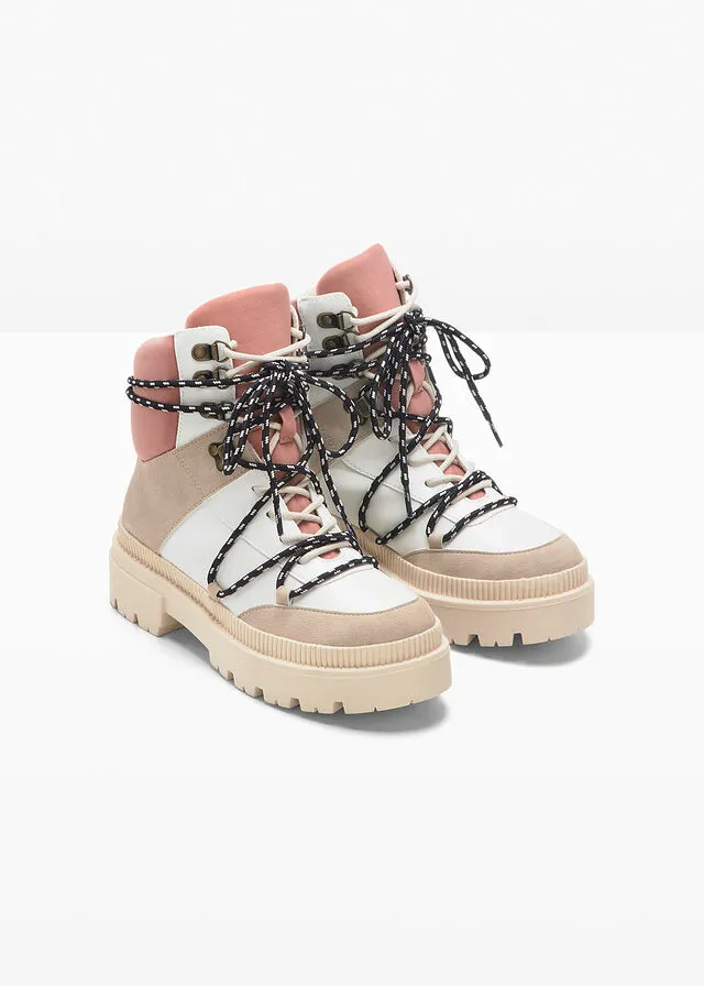 Botas con cordones Beige-blanco-rosado