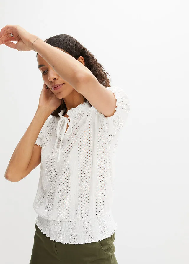 Camiseta con bordado calado Blanco