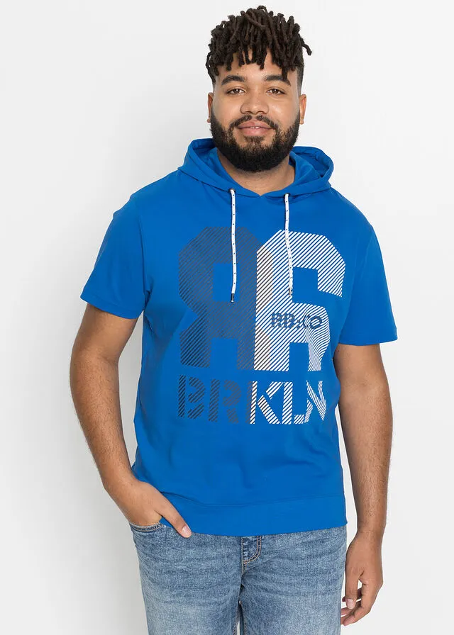 Camiseta con capucha de calidad densa Azul estampado