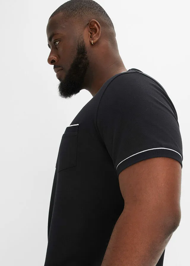 Camiseta con cuello henley Negro