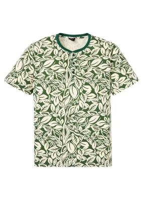 Camiseta de manga corta con cuello henley Verde oscuro estampado