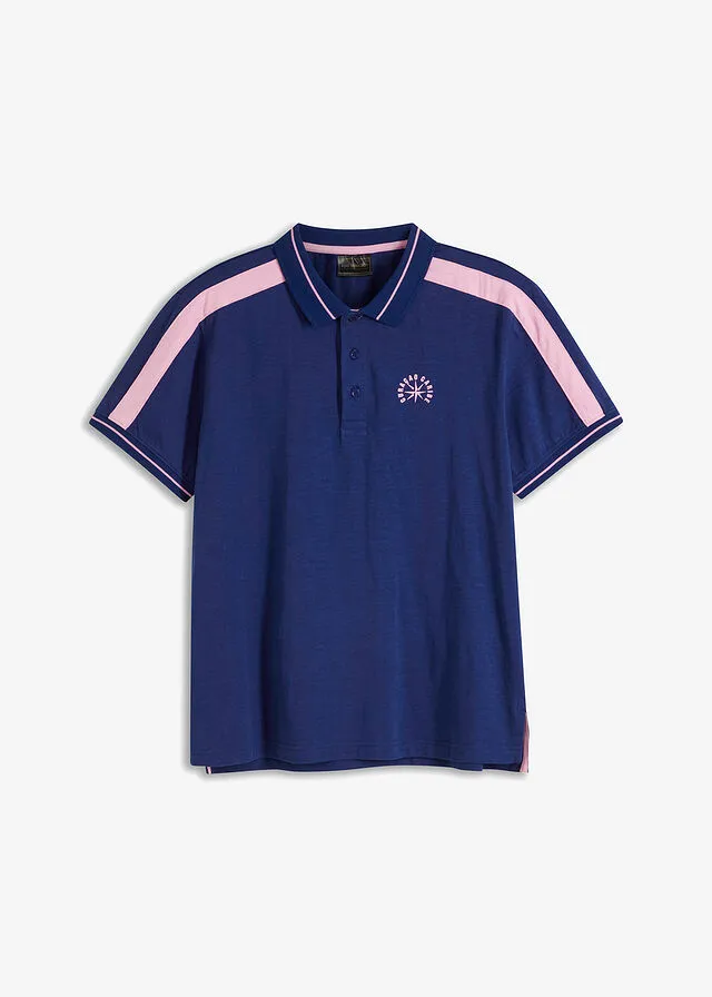 Camiseta de tipo polo azul oxford-rosa