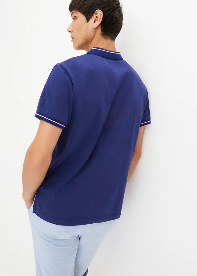 Camiseta de tipo polo azul oxford-rosa