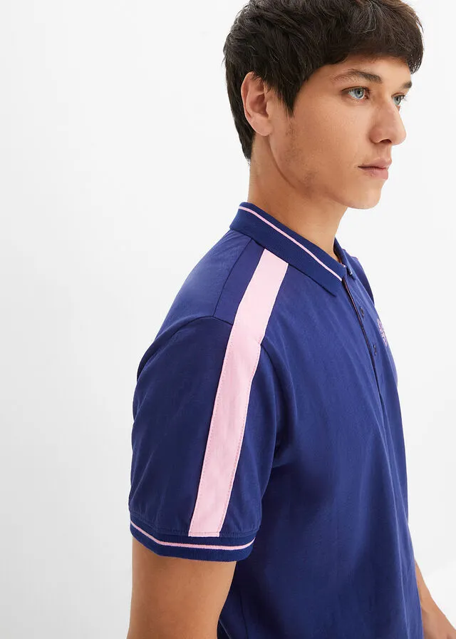 Camiseta de tipo polo azul oxford-rosa