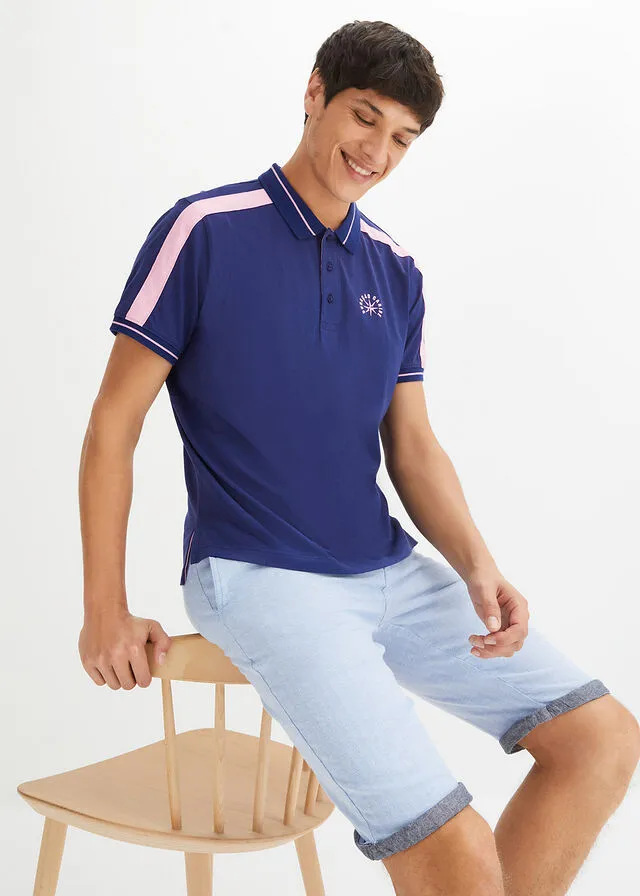 Camiseta de tipo polo azul oxford-rosa