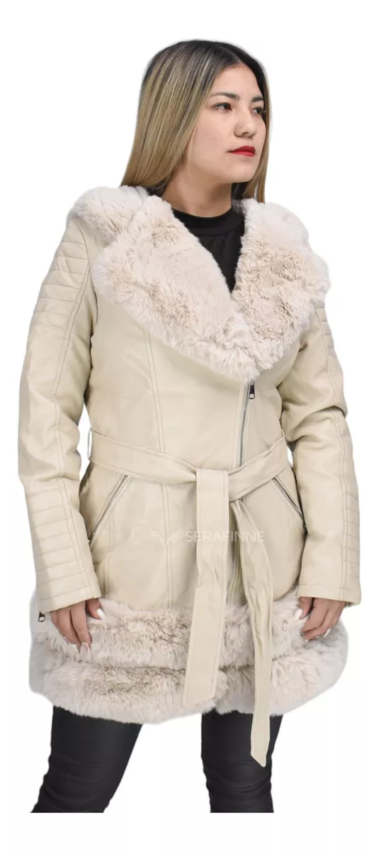 Campera Mujer Tapado Largo Elegante Eco Cuero Piel Tmill