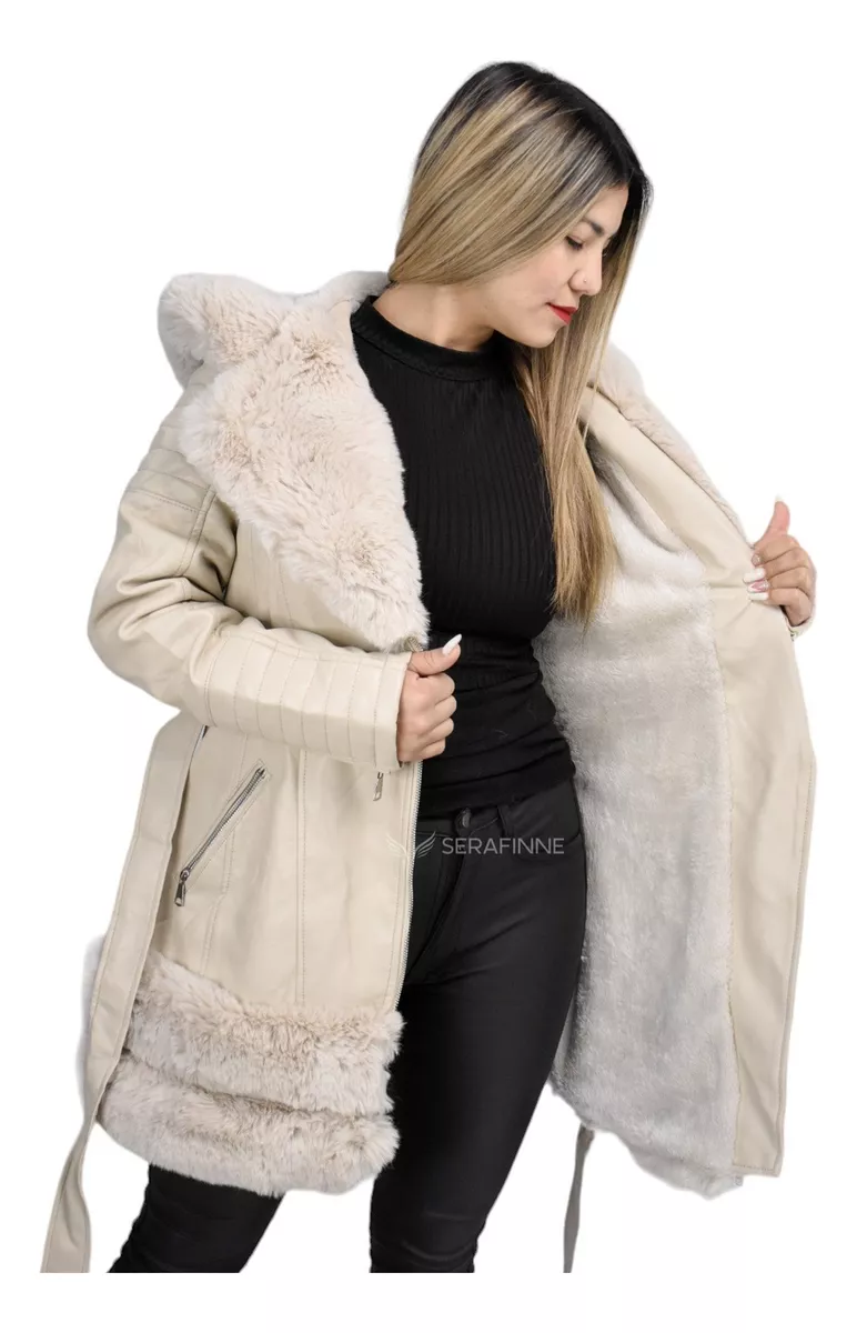 Campera Mujer Tapado Largo Elegante Eco Cuero Piel Tmill