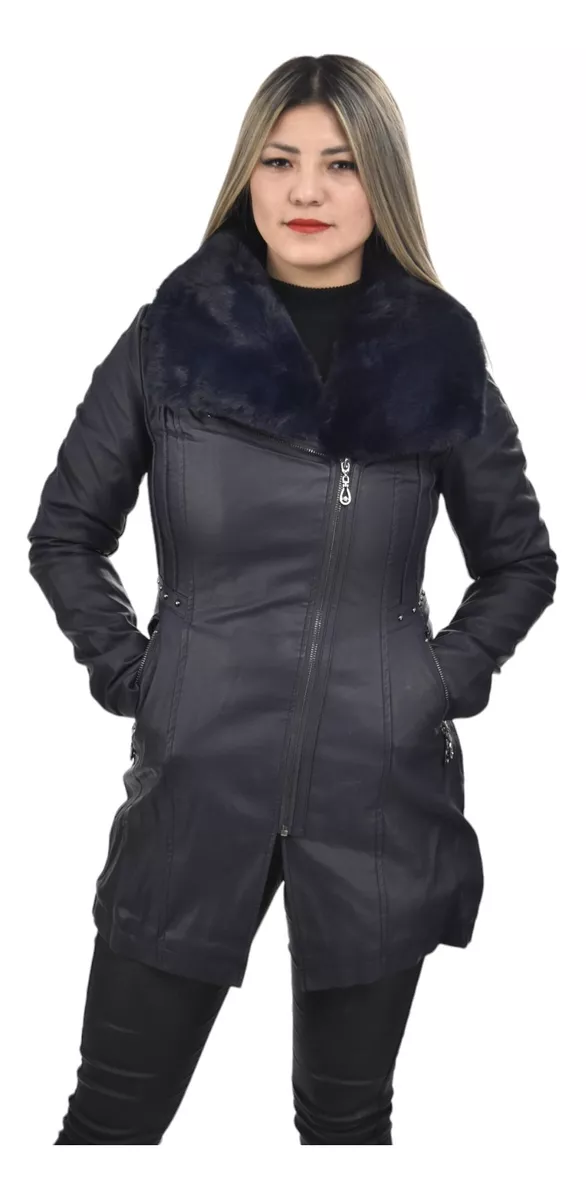 Campera Mujer Tapado Largo Elegante Ecocuero Piel Santellon