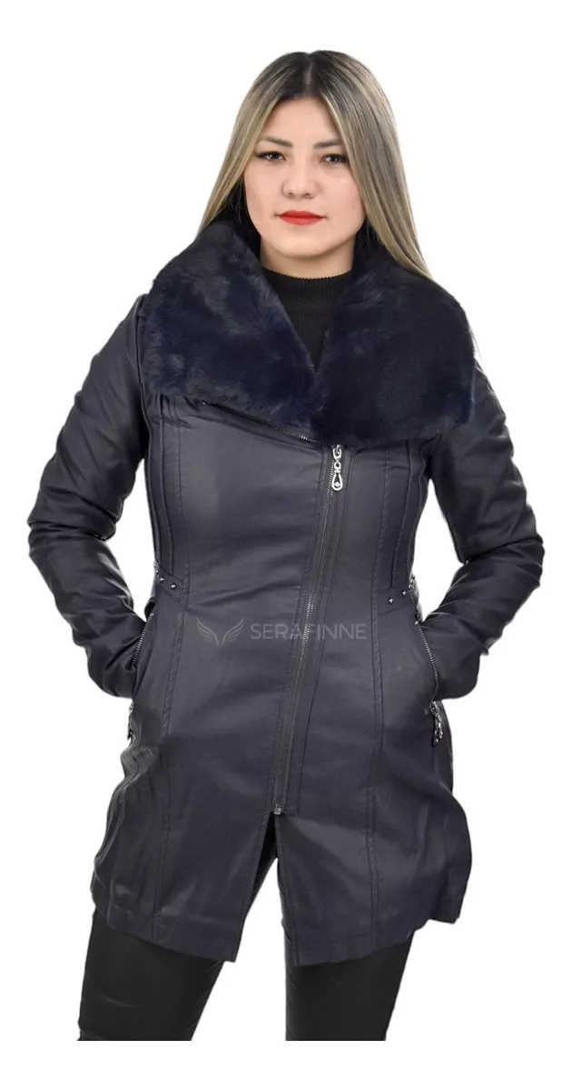 Campera Mujer Tapado Largo Elegante Ecocuero Piel Santellon