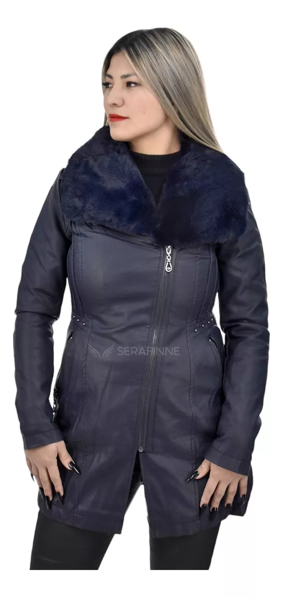 Campera Mujer Tapado Largo Elegante Ecocuero Piel Santellon