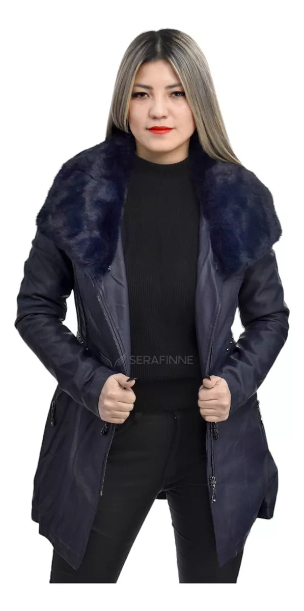 Campera Mujer Tapado Largo Elegante Ecocuero Piel Santellon