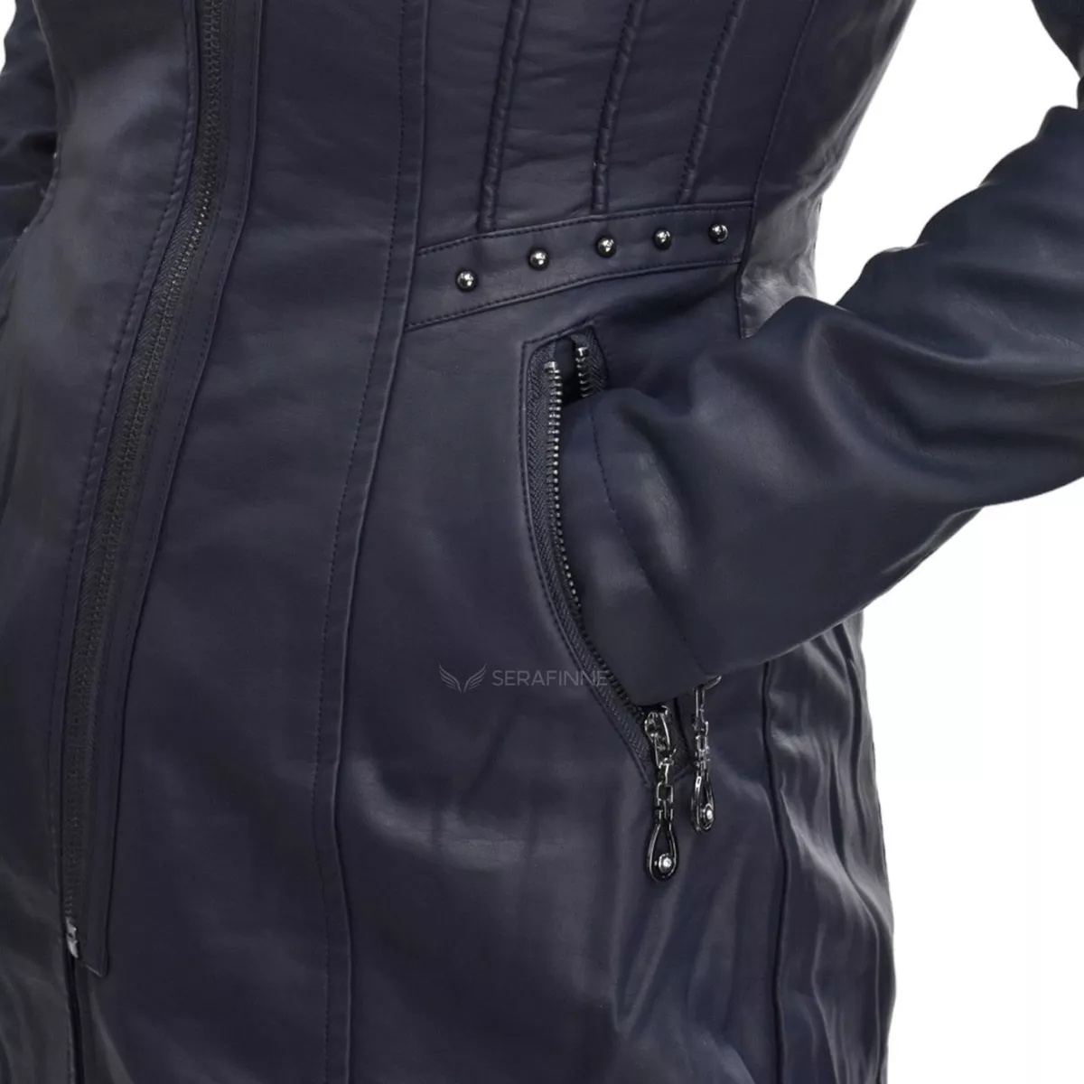 Campera Mujer Tapado Largo Elegante Ecocuero Piel Santellon