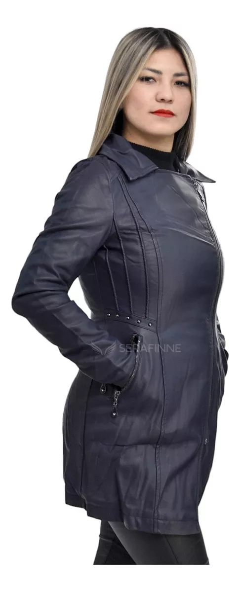 Campera Mujer Tapado Largo Elegante Ecocuero Piel Santellon