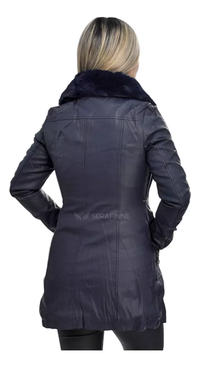 Campera Mujer Tapado Largo Elegante Ecocuero Piel Santellon