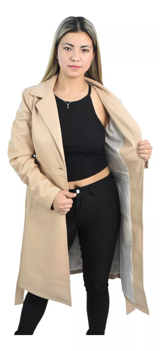 Campera Mujer Tapado Largo Moda Elegante Eco Cuero Hhp 23