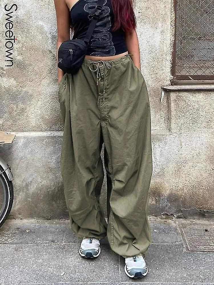 Casual Baggy Wide Leg Sweatpants White Loose Drawstring Low Waist Streetwear Cargo Pantalones Mujer Hippie Joggers Pantalones A