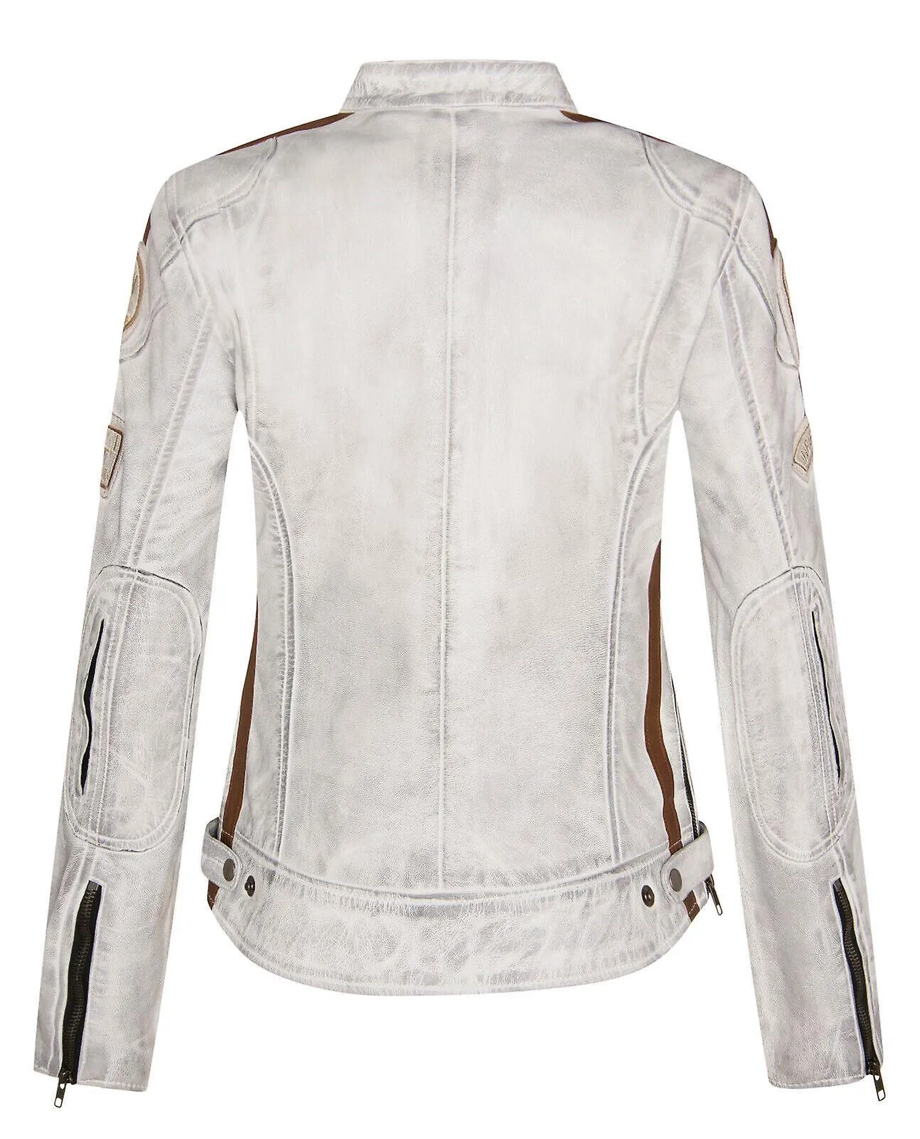 Chaqueta Biker Casual Racing Moto Badges de cuero blanco para mujer