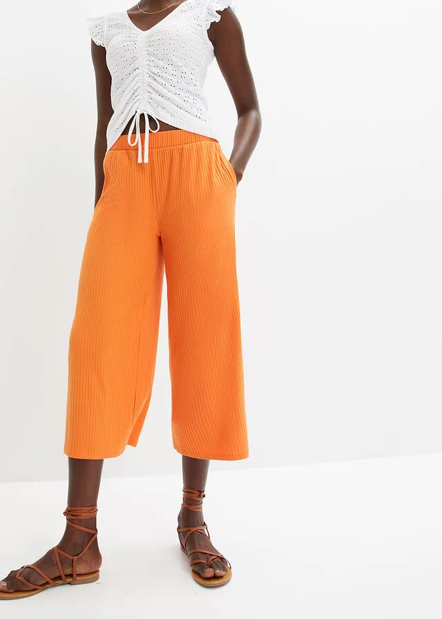 Culote de punto de canalé con cinturilla cómoda Naranja