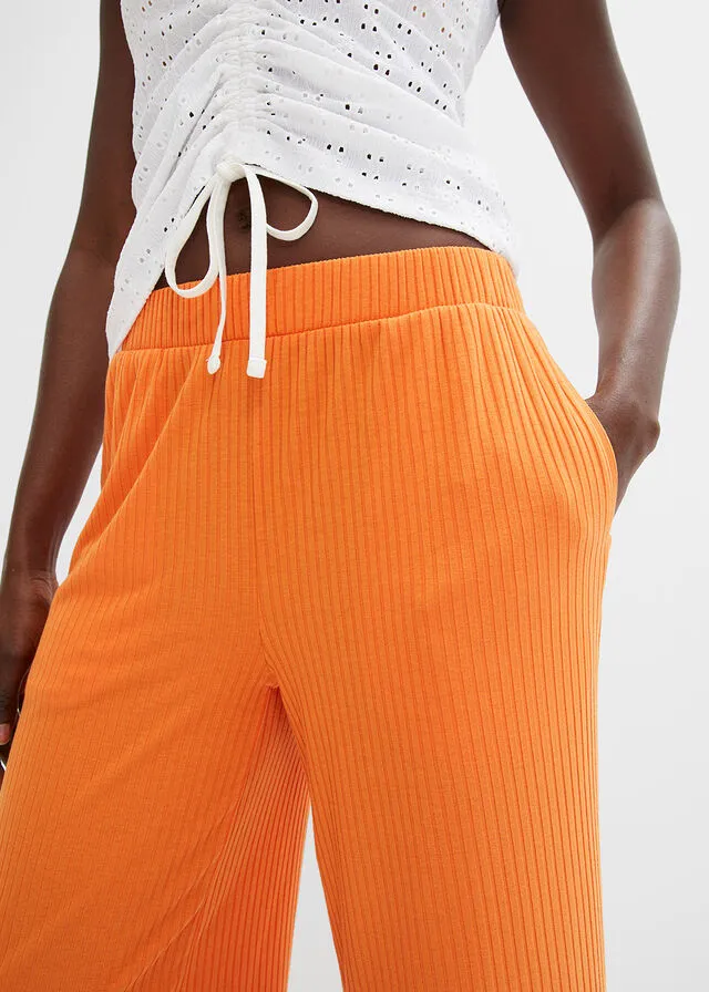 Culote de punto de canalé con cinturilla cómoda Naranja