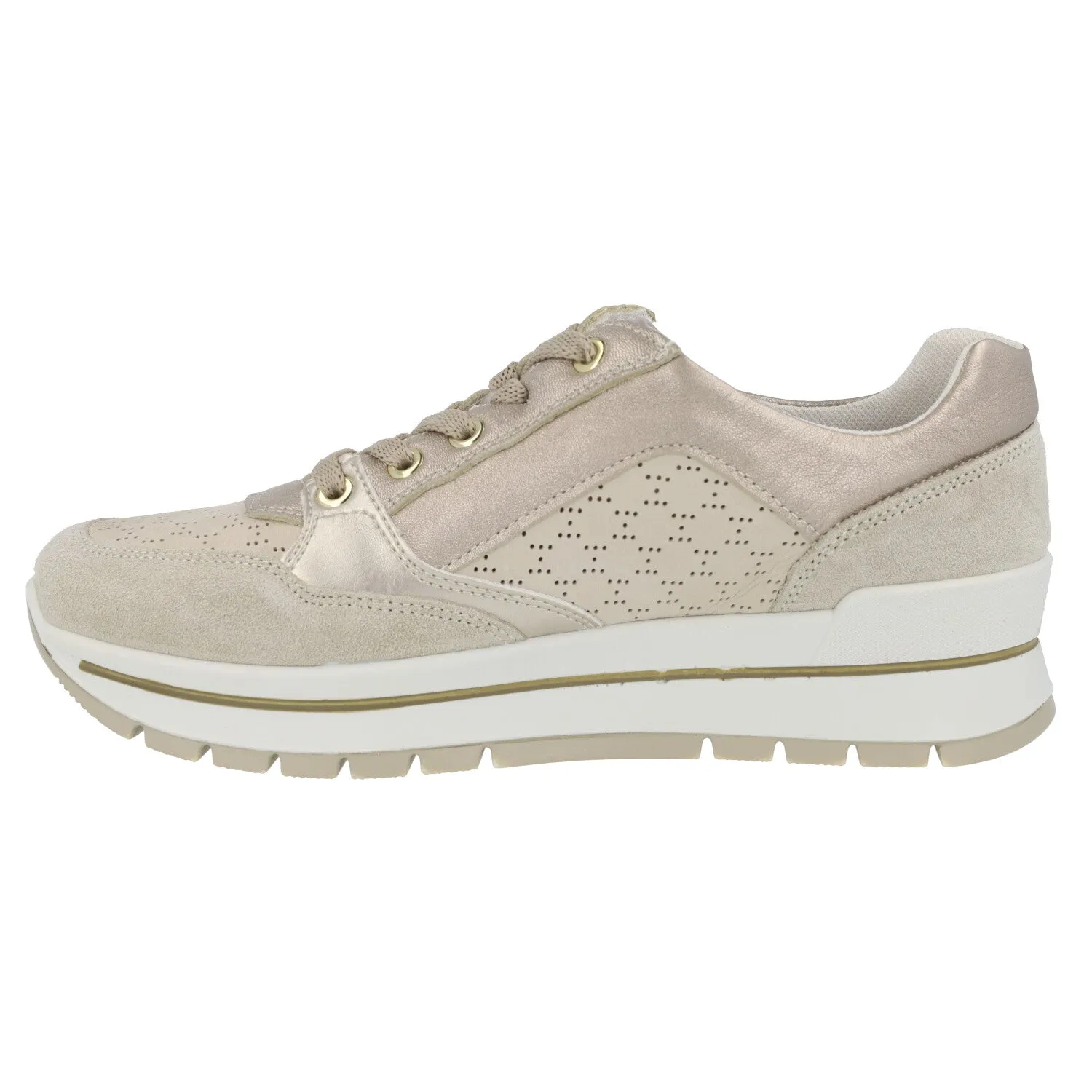 Deportivas combinadas beige con cordones y cremallera