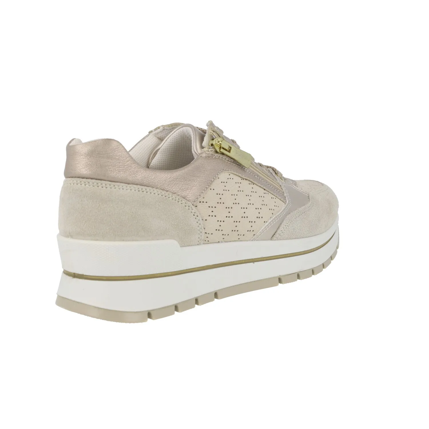 Deportivas combinadas beige con cordones y cremallera