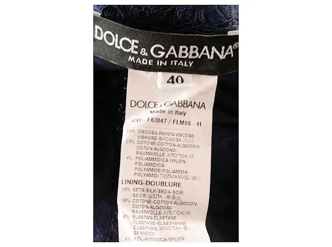 Dolce & Gabbana Vestido Corto De Encaje Azul Marino 