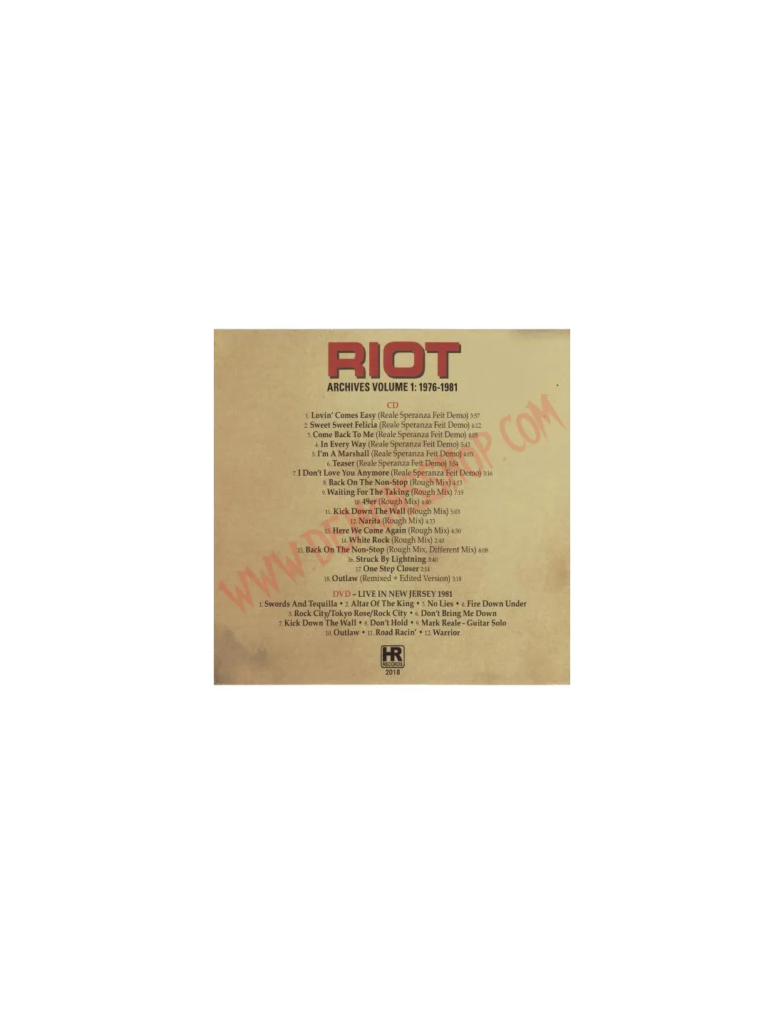 DVD RIOT  ARCHIVES VOLUME 1: 19761981