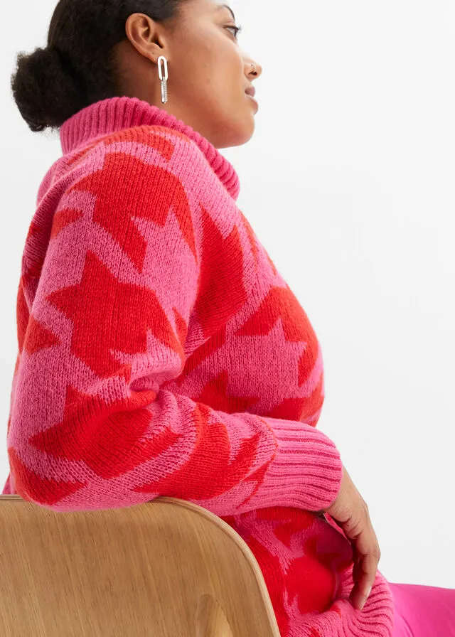 Jersey de cuello alto Pinklady-rojo tomate con estampado gráfico