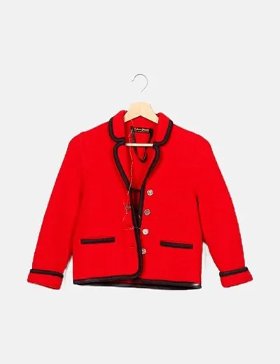 Loden Blazer roja lana ribete contraste