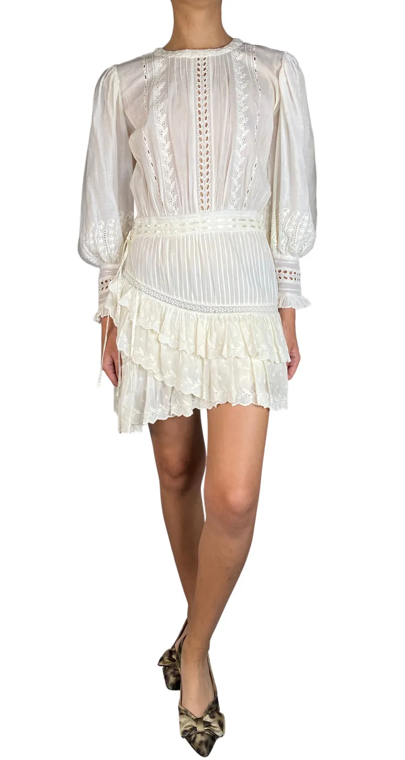 LOVESHACKFANCY Vestido Blanco Bordado