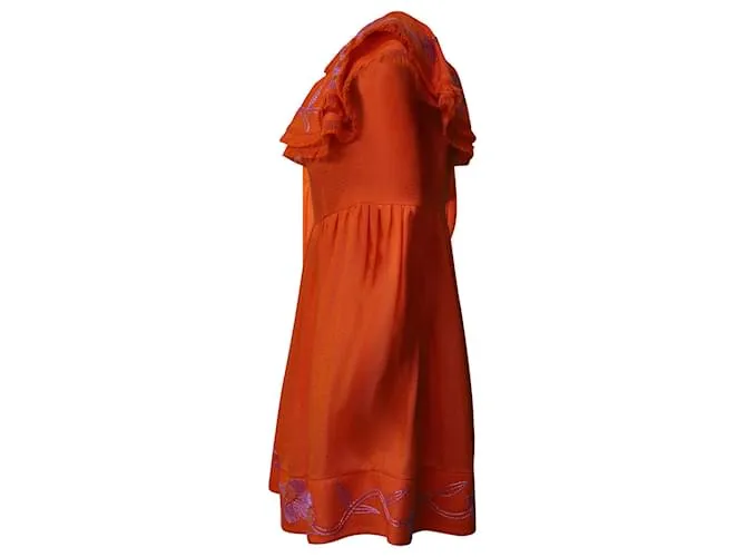 Mary Katrantzou Marietta Minivestido bordado con hombros descubiertos en viscosa naranja 