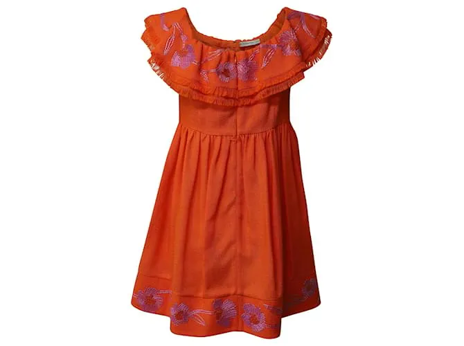 Mary Katrantzou Marietta Minivestido bordado con hombros descubiertos en viscosa naranja 