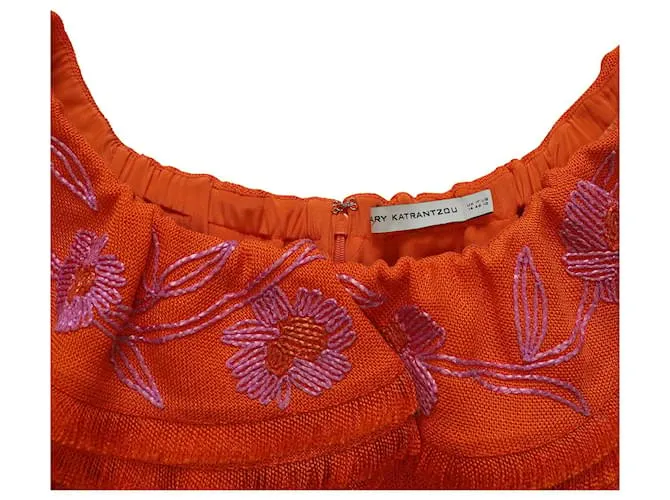 Mary Katrantzou Marietta Minivestido bordado con hombros descubiertos en viscosa naranja 