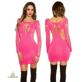 Mini vestido fucsia con recortes 