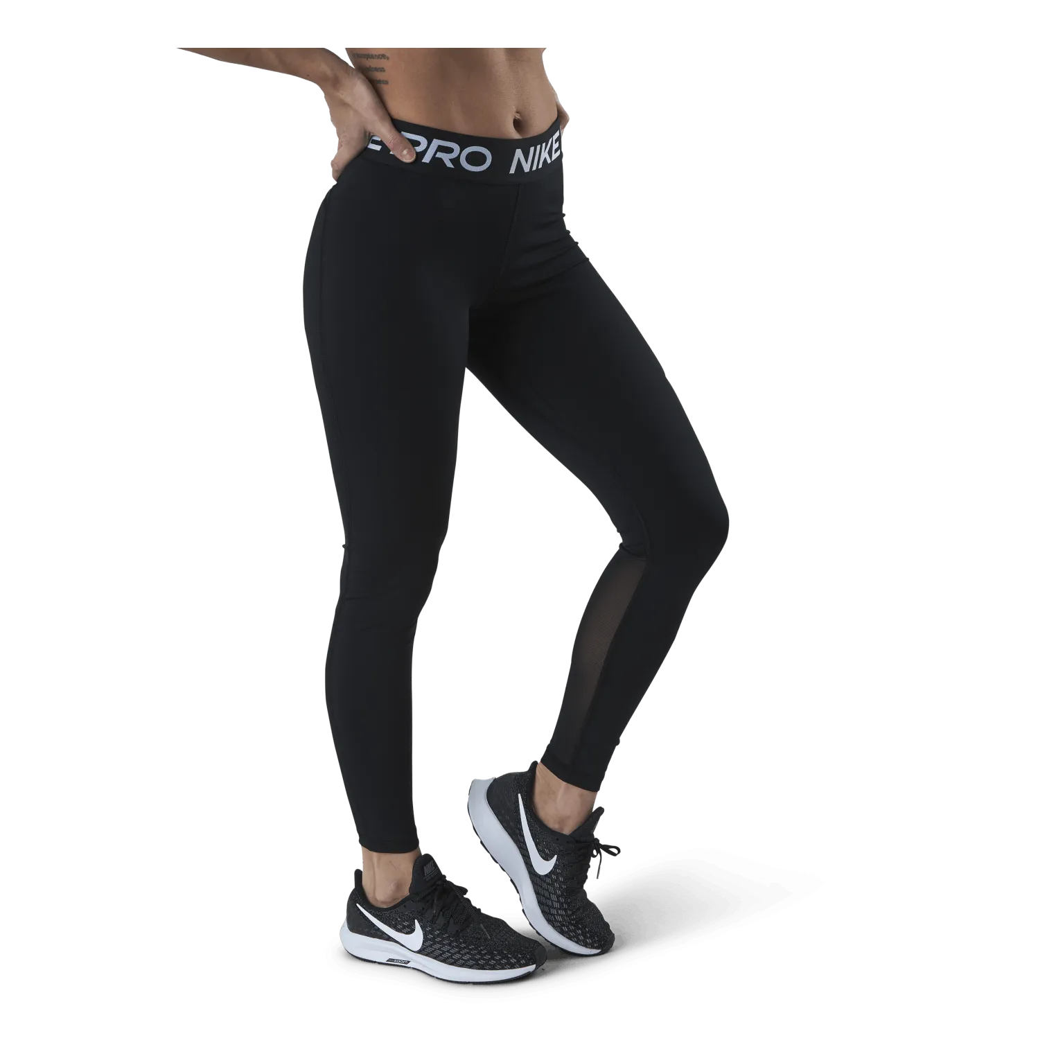 NIKE NIKE PRO WOMEN'S MIDRISE MESHPANELED LEGGINGS BLACK/WHITE