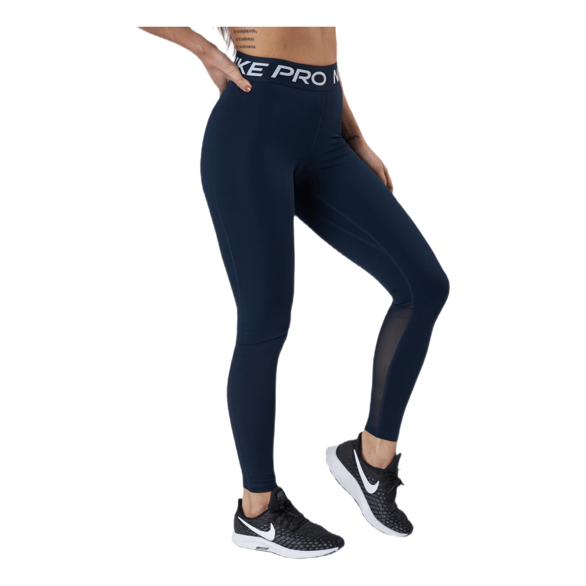 NIKE NIKE PRO WOMEN'S MIDRISE MESHPANELED LEGGINGS OBSIDIAN/WHITE