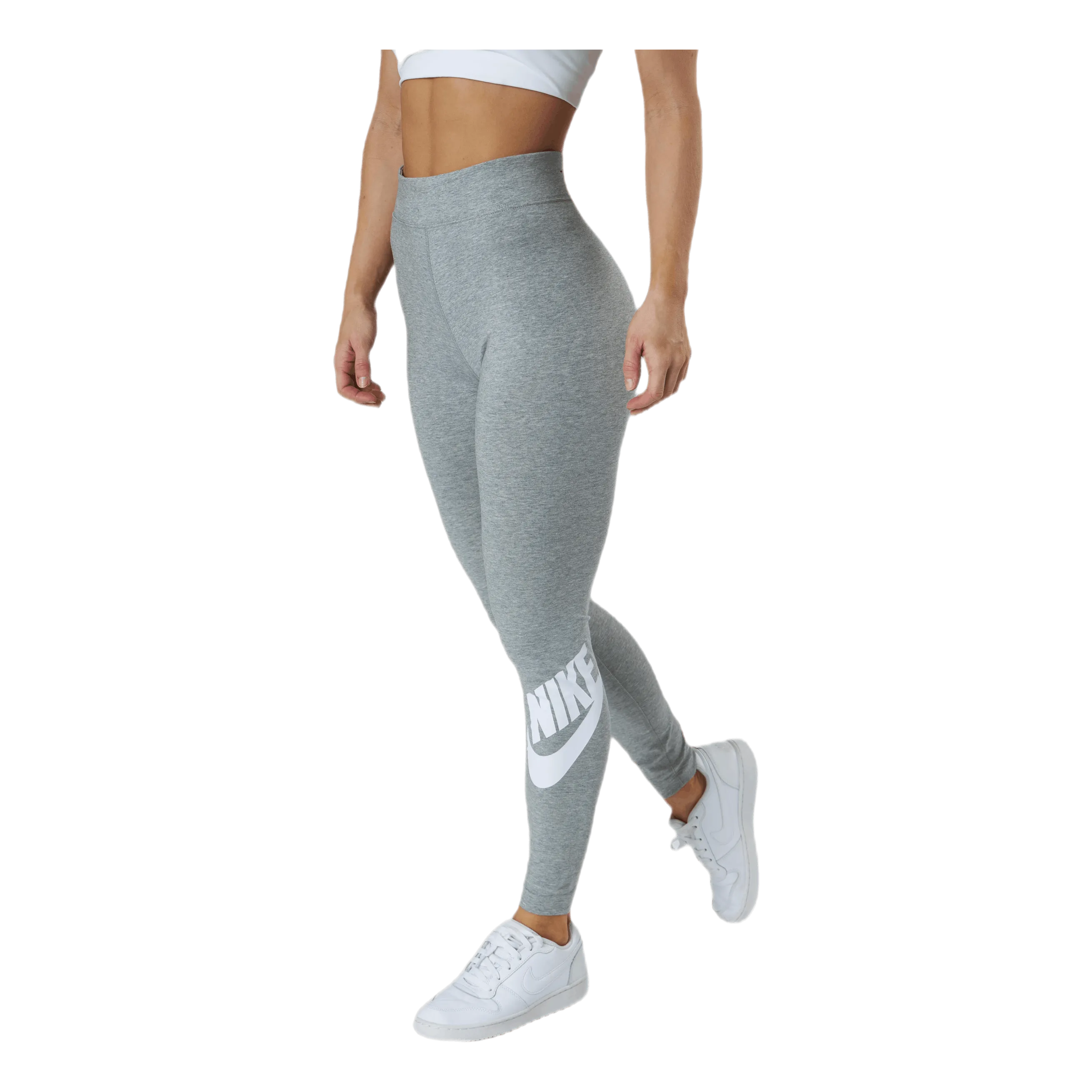 NIKE SPORTSWEAR ESSENTIAL WOMEN'S HIGHWAISTED LOGO LEGGINGS DK GREY HEATHER/WHITE