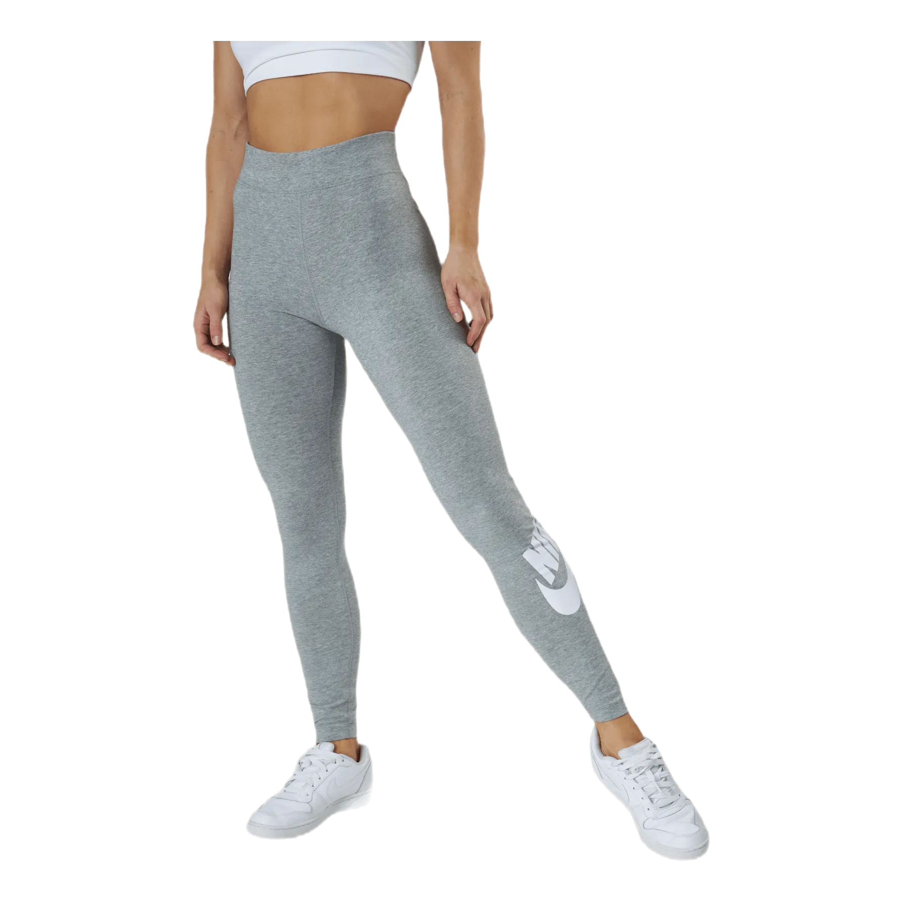 NIKE SPORTSWEAR ESSENTIAL WOMEN'S HIGHWAISTED LOGO LEGGINGS DK GREY HEATHER/WHITE