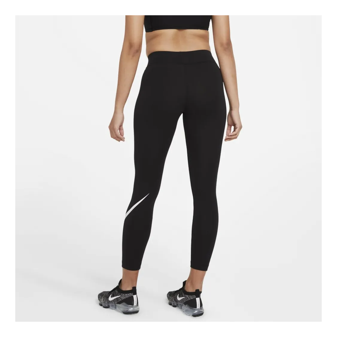 NIKE SPORTSWEAR ESSENTIAL WOMEN'S MIDRISE SWOOSH LEGGINGS (PLUS SIZE) BLACK/WHITE