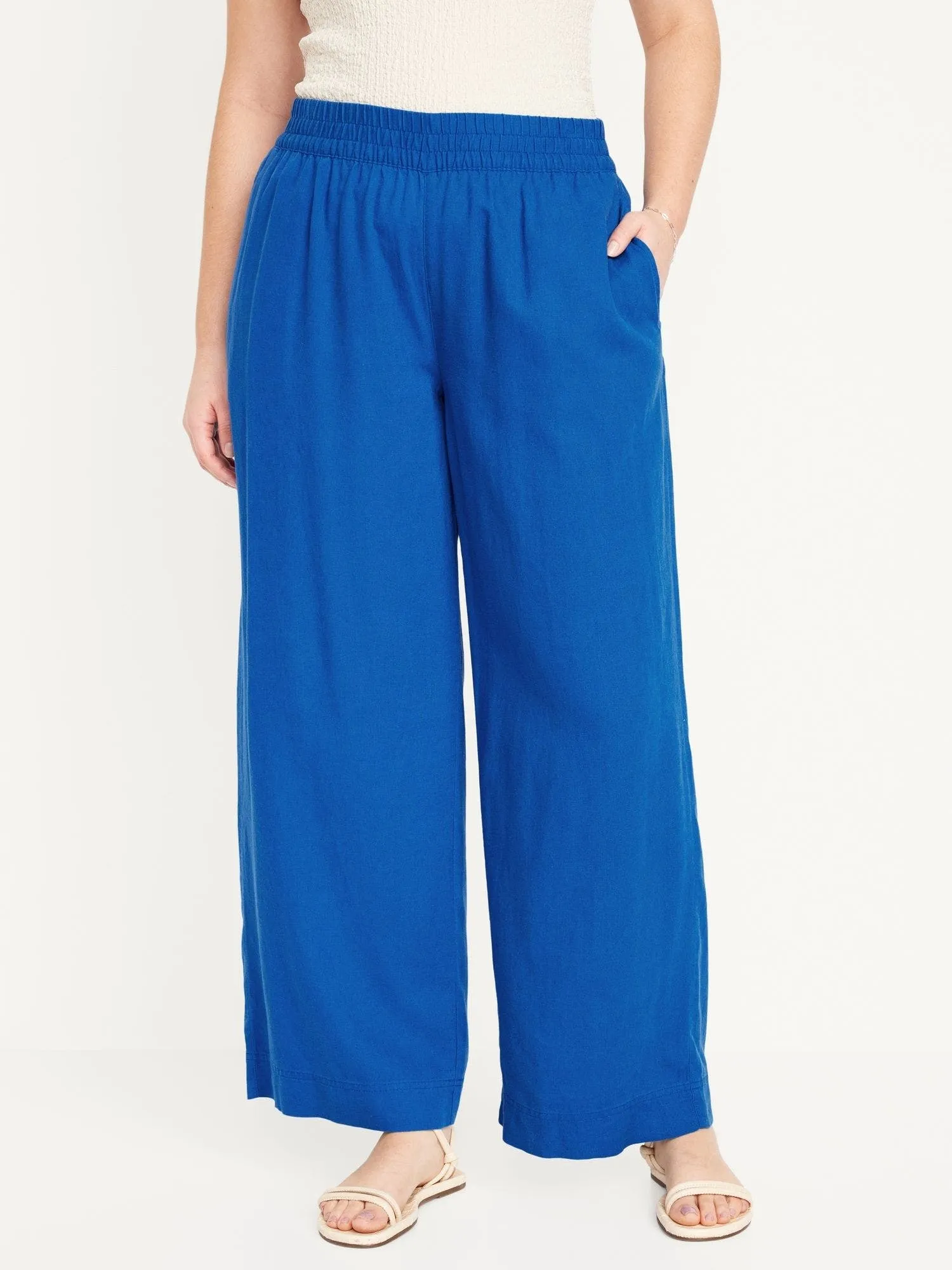 OLD NAVY Pantalón Lino Tiro Alto Wide Leg Old Navy Mujer